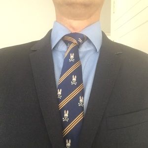 $205 PSYCHO BUNNY Tie AMAZING DESIGN BLUE SKULL